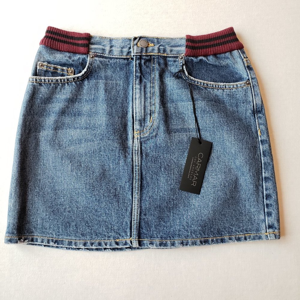NWT Carmar Jean Denim Skirt elastic waist size 27 - Picture 1 of 8